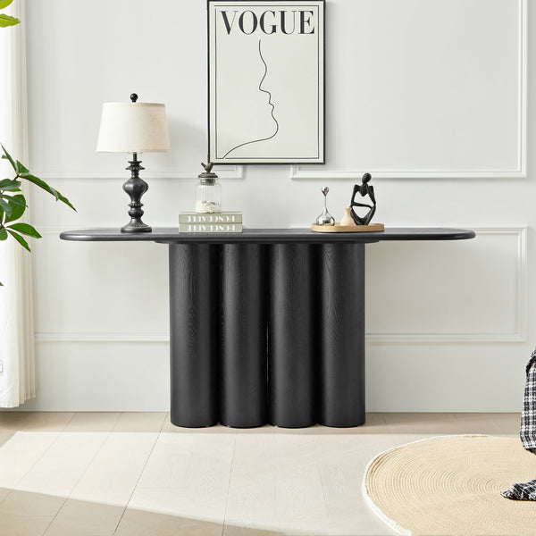 English Elm 66.93'' Slim Matte Console Table with Sculptural Cylinder Legs for Entryway or Foyer Black W876S00339
