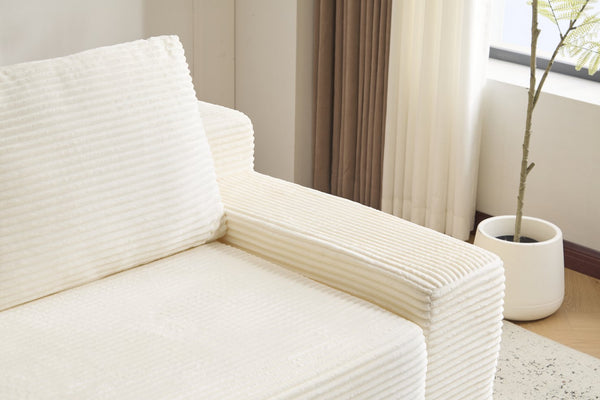 English Elm Loveseat Corduroy Bean Bag Sofa Bed with Memory Foam, Reversible Cushions, Plush Bolsters, No Assembly Required White W3723P346936