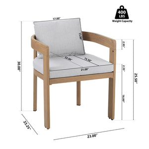 English Elm Christopher Knight Home® - Elko Teak-Finish Aluminum Dining Chairs Set of 2 with Light Gray Cushions, Weather-Resistant Comfort N775P210128T