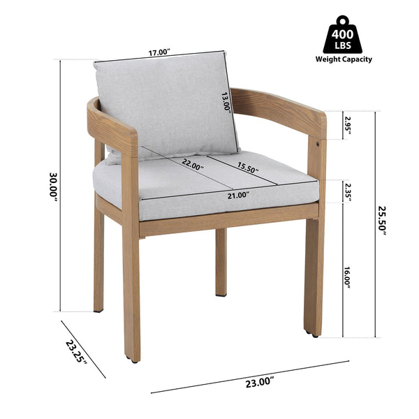 English Elm Christopher Knight Home® - Elko Teak-Finish Aluminum Dining Chairs Set of 2 with Light Gray Cushions, Weather-Resistant Comfort N775P210128T