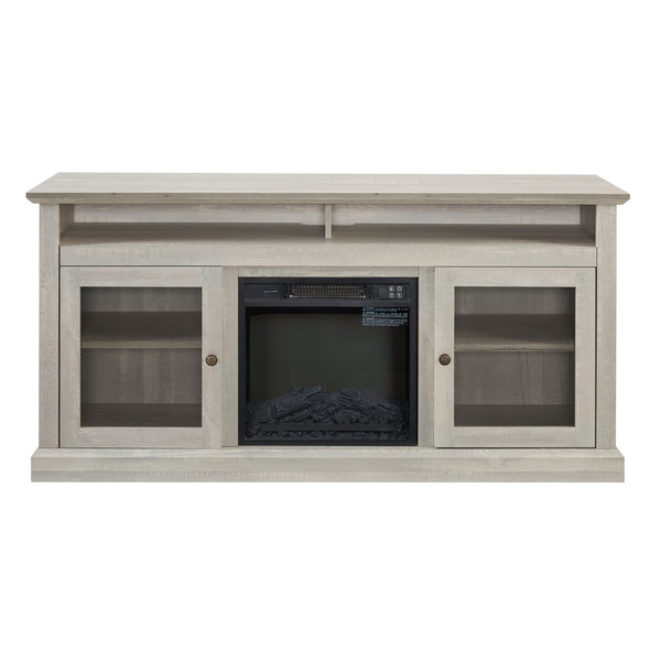 English Elm Contemporary Stone Gray Media Console with Electric Fireplace Insert for Living Rooms W2275S00042