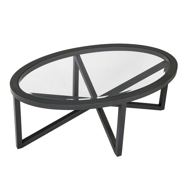 English Elm Modern Round Glass Coffee Table With Solid Wood Base – Sleek, Durable Design For Living Spaces W487P317845