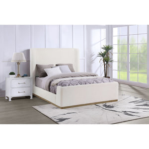 English Elm Vindra Cream Queen Sleigh Bed with Textured Upholstery, Sheltered Silhouette & Medium Wood Trim — Elegant Modern Bedroom Centerpiece B062S01060