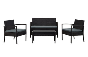 English Elm Noli Outdoor 4-Piece Conversation Set with Removable Washable Cushions and Tempered Glass Table Black+Grey B365P398247