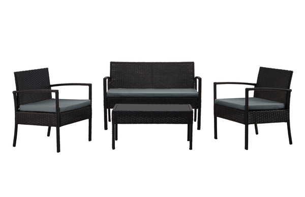 English Elm Noli Outdoor 4-Piece Conversation Set with Removable Washable Cushions and Tempered Glass Table Black+Grey B365P398247