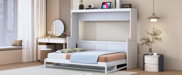 English Elm Full Size Murphy Bed With Hydraulic Lift & Integrated Desk - Space-Saving, Stylish Design In White N820S10032K