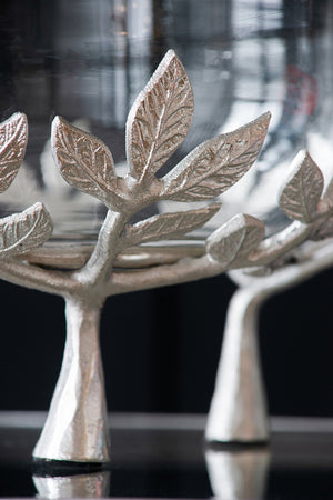 English Elm 13.4x13.4x8.7" Silver Glass Bowl with Floral Cast Aluminum Legs for Elegant Display W2078P490405
