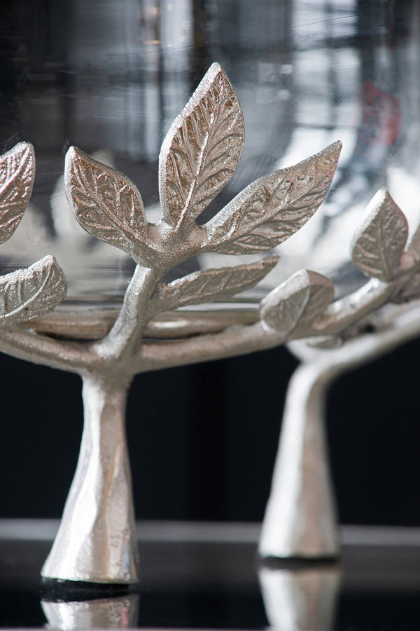English Elm 13.4x13.4x8.7" Silver Glass Bowl with Floral Cast Aluminum Legs for Elegant Display W2078P490405