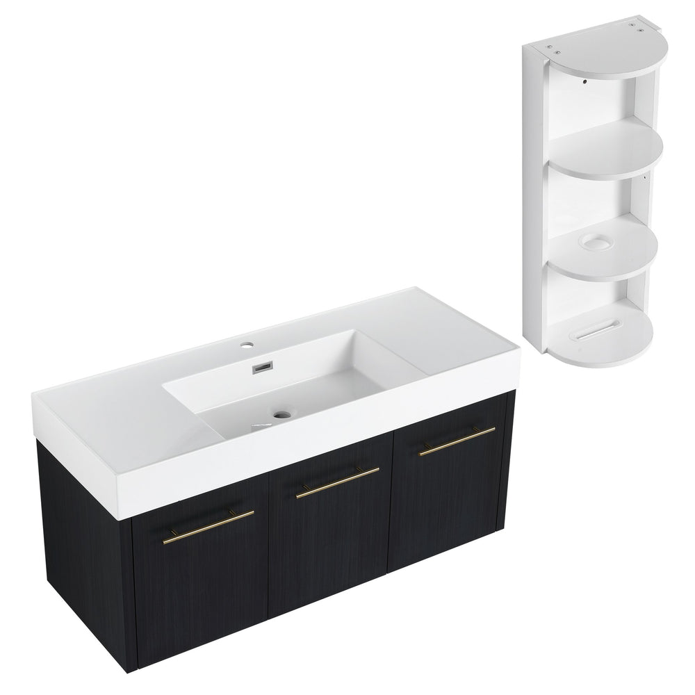 English Elm 48 Inch Wall-Mounted Bathroom Vanity Set With Resin Sink & Ample Storage Rack For Modern Spaces W999S00370