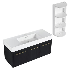 English Elm 48 Inch Wall-Mounted Bathroom Vanity Set With Resin Sink & Ample Storage Rack For Modern Spaces W999S00370