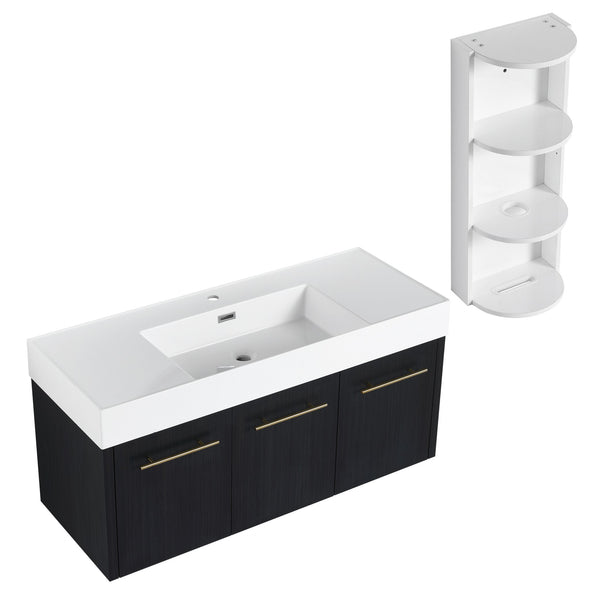 English Elm 48 Inch Wall-Mounted Bathroom Vanity Set With Resin Sink & Ample Storage Rack For Modern Spaces W999S00370