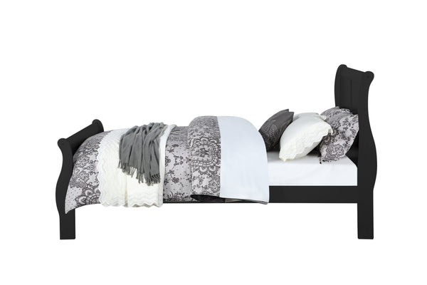 English Elm Louis Philippe Solid Wood Queen Bed Curved Sleigh Headboard Black Lacquer Finish B2726S00142