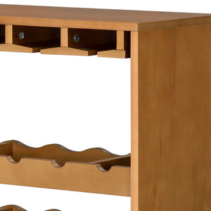 English Elm Hanzi Oak Freestanding Wine Rack with Stemware Storage Holds 35 Bottles B2726P408073