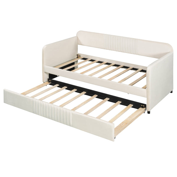 English Elm Upholstered Velvet Twin Daybed with Pull Out Trundle Sofa for Guest or Kids Room LP100127AAA