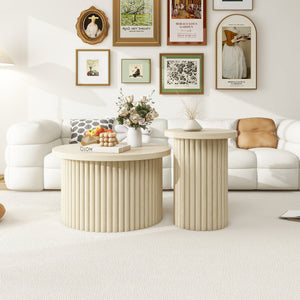 English Elm Coffee Table Set Of 2 - Modern Round Accent Tables For Stylish Living Room & Small Apartments W688P248113
