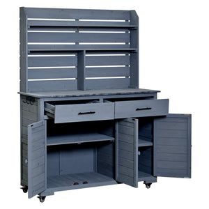 English Elm (assembly Video) Topmax Solid Fir Outdoor Potting Bench Grill Cart with Hutch Storage Gray N717P404333E
