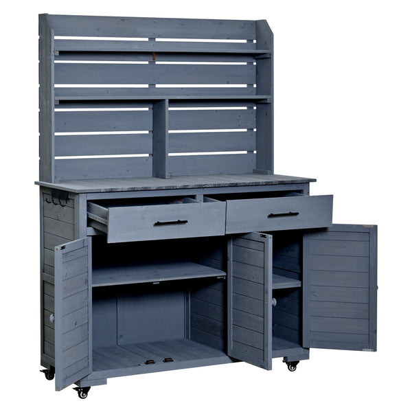 English Elm (assembly Video) Topmax Solid Fir Outdoor Potting Bench Grill Cart with Hutch Storage Gray N717P404333E