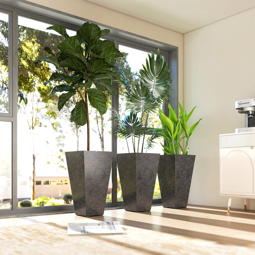 English Elm Outsunny Tall Marble Finish Plastic Planters Set of 3 Stackable Outdoor Tapered Pots W2225P485533