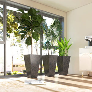 English Elm Outsunny Tall Marble Finish Plastic Planters Set of 3 Stackable Outdoor Tapered Pots W2225P485533