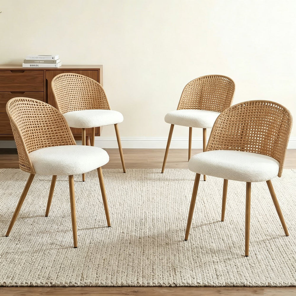 English Elm Wicker Rattan Dining Chair Set of Two with Foam Cushion Bohemian Kitchen Seating W3590P453806