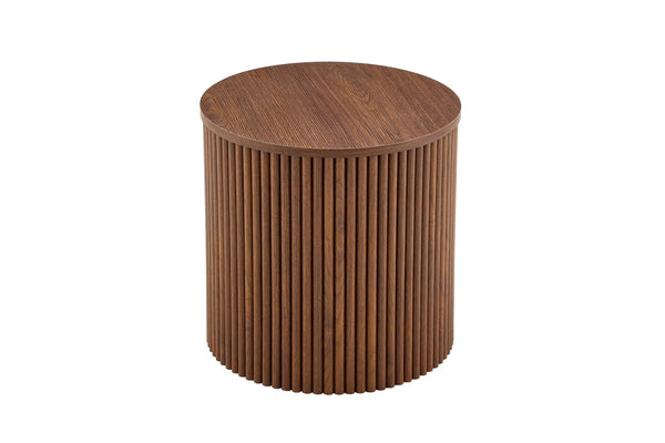 English Elm 2-piece Round Nesting Tables with Fluted Column Base Hidden Storage Oak Grain Finish Walnut W3875P396845