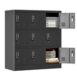 English Elm 9-Door Employee Storage Locker, Metal Lockers For Office, Gym, School, and Homewith Card Slot (Black)