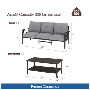 English Elm 8-piece Outdoor Conversation Set 9 Seat Steel Patio Sofa with Thick Cushions Tables Gray B082S00124