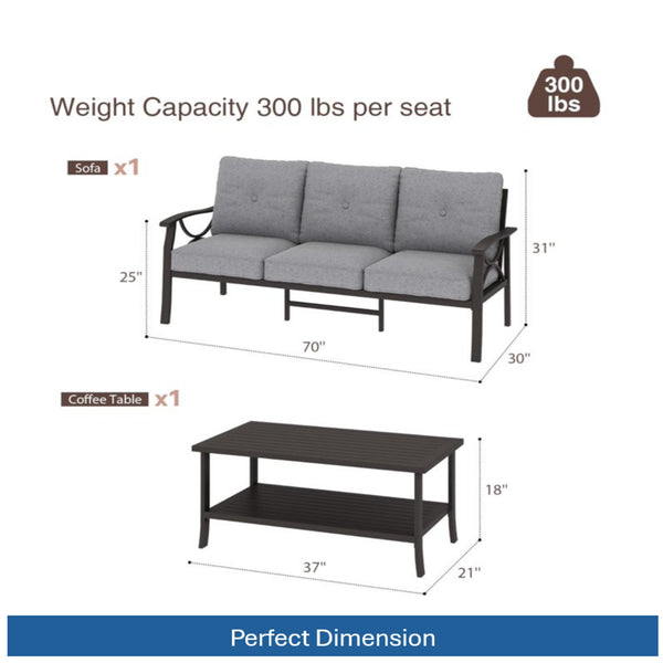 English Elm 8-piece Outdoor Conversation Set 9 Seat Steel Patio Sofa with Thick Cushions Tables Gray B082S00124