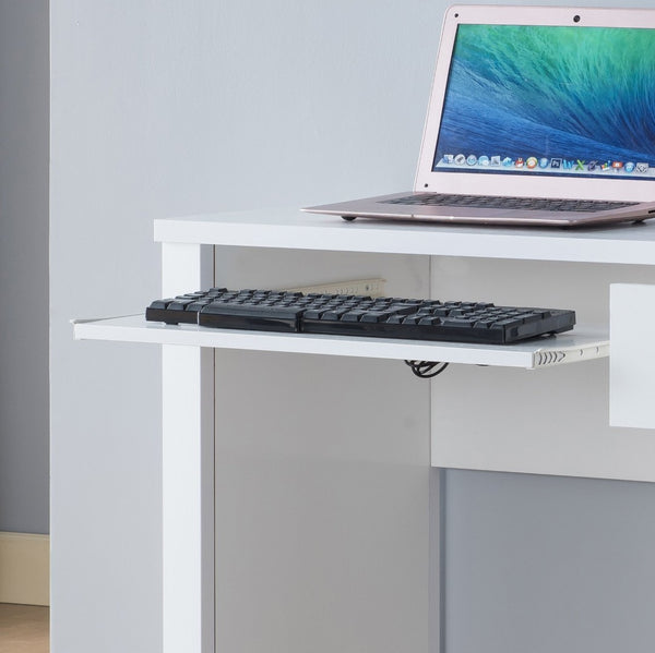 English Elm Student Compact Writing Desk - 39” White Home Office Solution With Keyboard Drawer & Storage Shelf B107P269929-GIGA