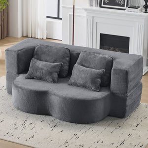 English Elm Queen Foldable Sofa Bed Plush Chenille Futon with High-Density Foam Convertible Sleeper Mattress Comfort Dark Gray W1829P280219