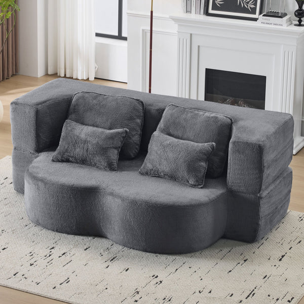 English Elm Queen Foldable Sofa Bed Plush Chenille Futon with High-Density Foam Convertible Sleeper Mattress Comfort Dark Gray W1829P280219