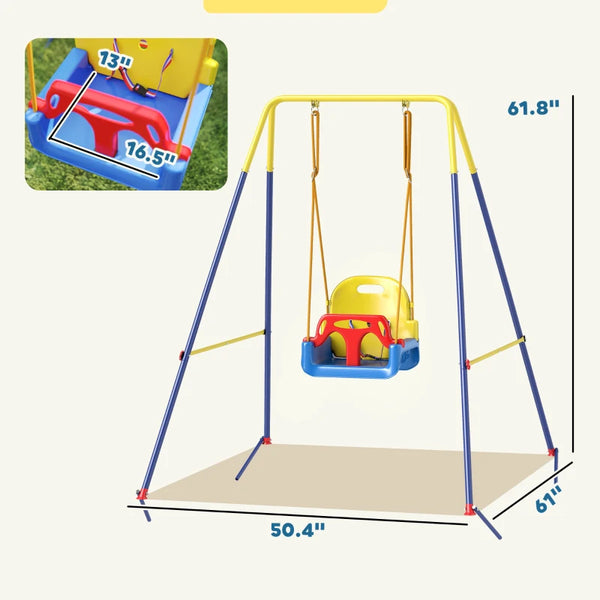 English Elm Folding A-frame Kids Swing Set with 3-in-1 Seat Powder-coated Steel Backyard Play T3971P481650