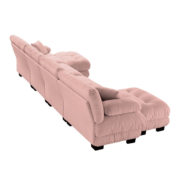 English Elm Free Modular U-Shaped Sectional Sofa - Cozy 4-Seater Cloud Couch In Soft Vintage Chenille Pink W714S01015