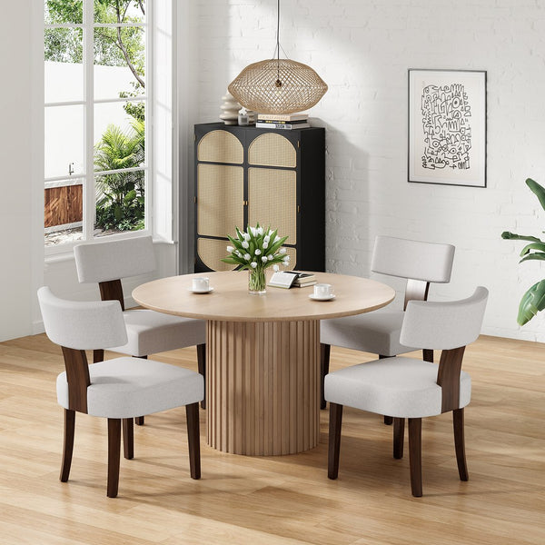 English Elm Upholstered Armless Dining Chairs Set of 2 Solid Hardwood Frame Curved Back Kitchen Beige,Walnut T3623P433674