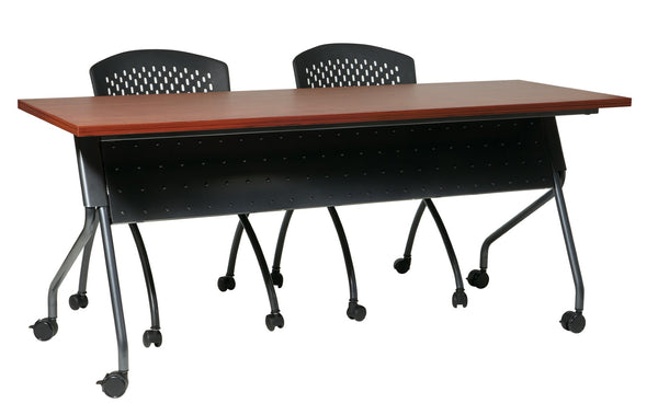 OSP Home Furnishings 6' Nesting Training Table Flip Top Laminate Surface with Locking Casters for Offices Cherry 84226TC