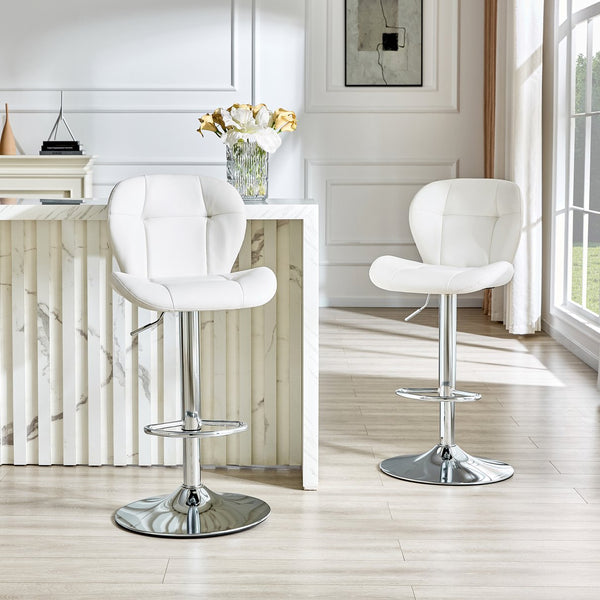 English Elm Set of 2 Adjustable Tufted Pu Barstools with Chrome Base for Kitchen Island or Pub W3875P382615