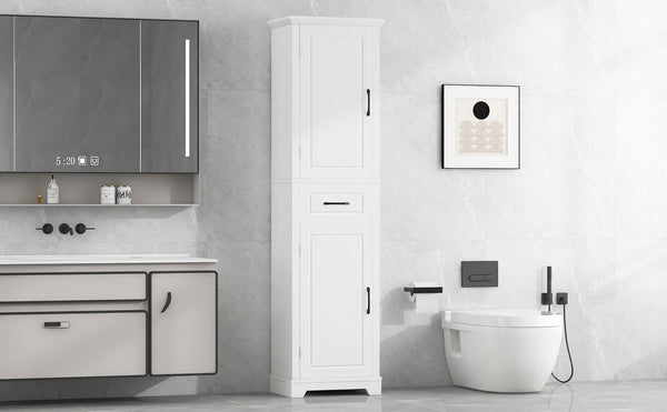 English Elm Tall Bathroom Storage Cabinet with Slim Profile, Adjustable Shelves, Anti-Tip Safety & Painted MDF Finish White N725P246463K
