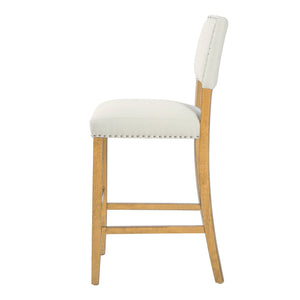 English Elm Barstools Set of 2 Nailhead Trim Beige Fabric Rubberwood Frame for Kitchen Island N780P366607N