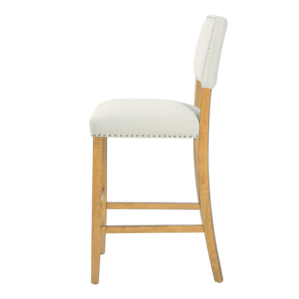 English Elm Barstools Set of 2 Nailhead Trim Beige Fabric Rubberwood Frame for Kitchen Island N780P366607N