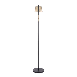 English Elm Metric Industrial Steel Floor Lamp with Antique Brass Shade for Living Room Corners B202P224160