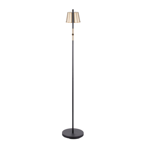 English Elm Metric Industrial Steel Floor Lamp with Antique Brass Shade for Living Room Corners B202P224160