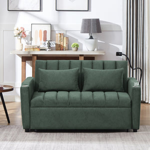 English Elm 55.9" Convertible Sleeper Loveseat with Usb Ports Cup Holders and Swivel Phone Mount N719P400685F