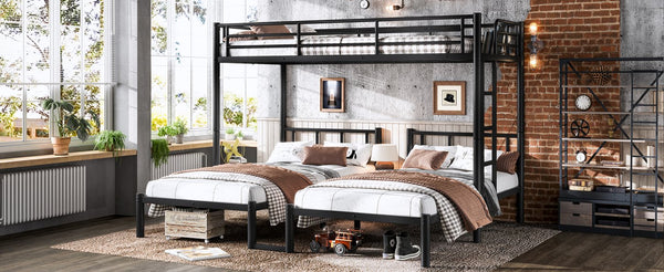 English Elm Twin Triple Bunk Bed Metal L-shaped Frame Sleeps Three Kids White Finish Black W1580S00615