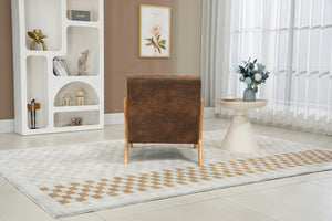 English Elm Mid Century Modern Accent Chair Natural Wood Frame Upholstered with Lumbar Cushion W2530P407185