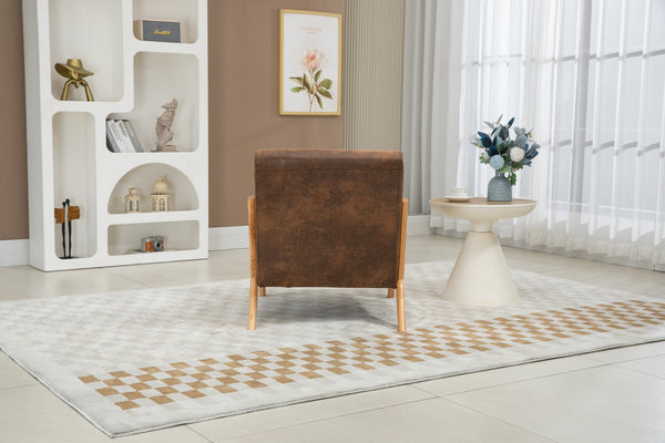 English Elm Mid Century Modern Accent Chair Natural Wood Frame Upholstered with Lumbar Cushion W2530P407185