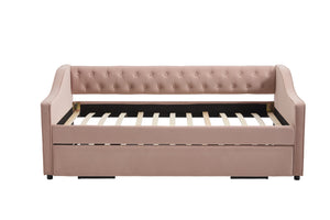 English Elm Twin Velvet Daybed with Pull Out Trundle Tufted Back Usb Port and Side Pockets Pink W1361S00037