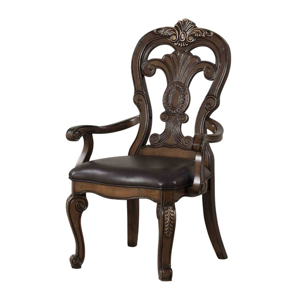 English Elm Traditional Elegant 2pc Arm Chair Set with Upholstered Seats, Ornate Corbels, Solid Rubberwood Finish Dark Brown 46 L x 23 W x 16 H B2741P407607