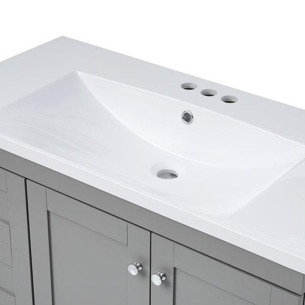 English Elm 36 Inch Shaker Bathroom Vanity with Resin Sink Four Soft Close Drawers Mdf Cabinet Gray N729P000028E