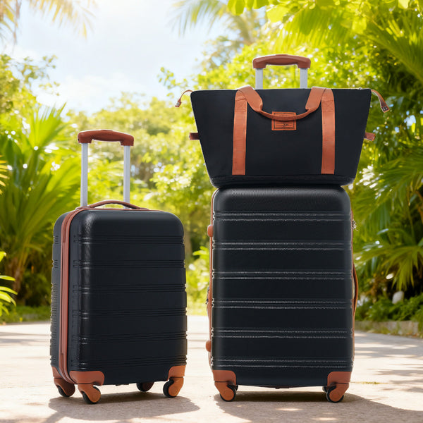 English Elm Hardshell Abs Spinner Luggage Set with Tsa Lock Carry on and Checked Suitcase Trio Black+Brown PP309433AAP