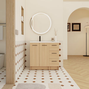 English Elm 36" Floating Bathroom Vanity Light Oak Modular Cabinet with Gel Coat Integrated Sink W3450S00098